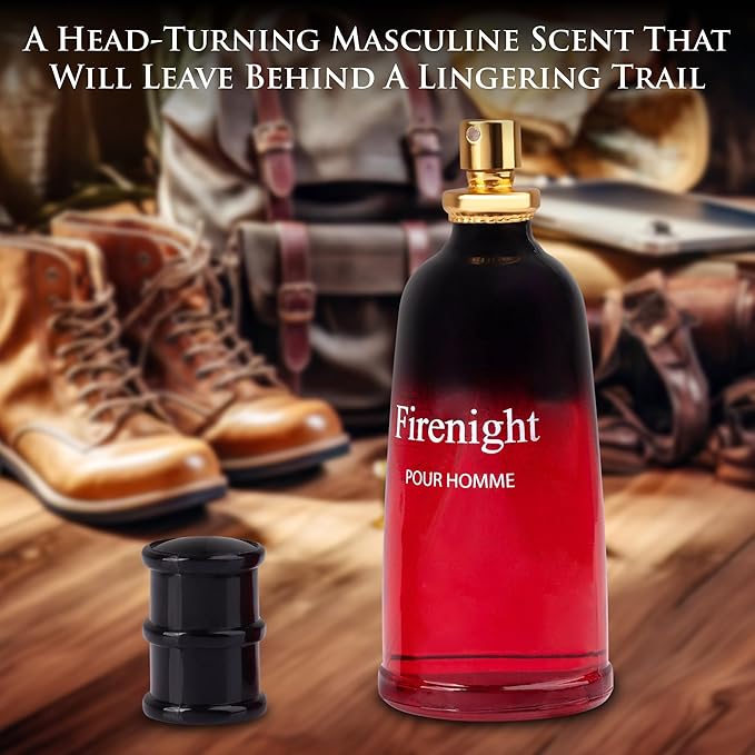 Firenight for Men Eau De Parfum 3.4 fl Oz- Top notes of Nutmeg Flower, Lavender, Cedar, Chamomile, Mandarin Orange, Hawthorn, Bergamot & Lemon - Citrus Cologne for Day & Night Use Elegant 100ml Bottle