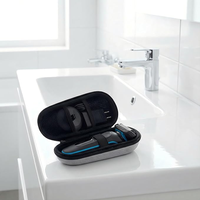 Nincha Electric Razor Case for Braun Series 3, 5, 7, 9 Shavers, Hard Shell EVA Travel Case with Charger Storage, Shaver Protective Carrying Case with Carabiner, Silver, Compact, Practical