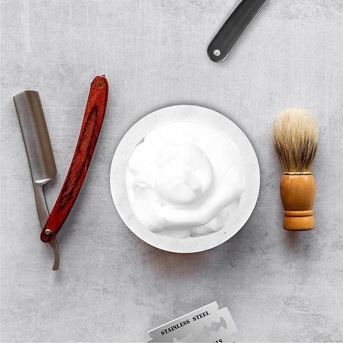 Linkidea Natural Marble Shaving Soap Bowl, Internal Groove Heat Preservation Shaving Bowl, Soap Shaving Bowl Gift for Men, Husband, Dad (White), RAC28-01
