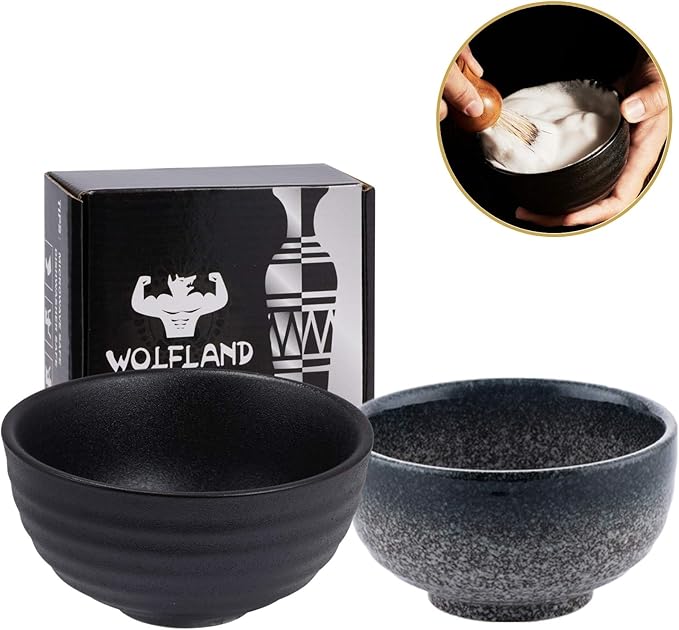 Vintage Design Handmade Pottery Shaving Bowl Thicken Ceramic Soap Dish Black 4.5" (Black)