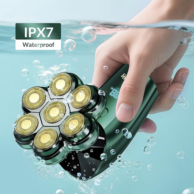 Head Shavers for Bald Men - 7D Arc Magnetic Detachable Electric Razor, Waterproof Wet Dry 5-in-1 Electric Shaving & Grooming Kit, LED Display Rechargeable Head & Body Hair Shaver, Green