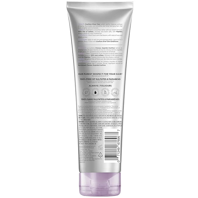 L'Oreal Paris EverPure Brightening and Nourishing Shampoo for Gray Hair,Sulfate-Free Vegan Formula with Peptides,8.5 Fl Oz,(Pack of 2)