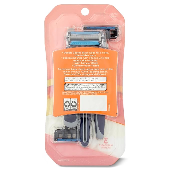 Equate Men's 5 Blade Disposable Razors with Dual Lubrication, 3 Count