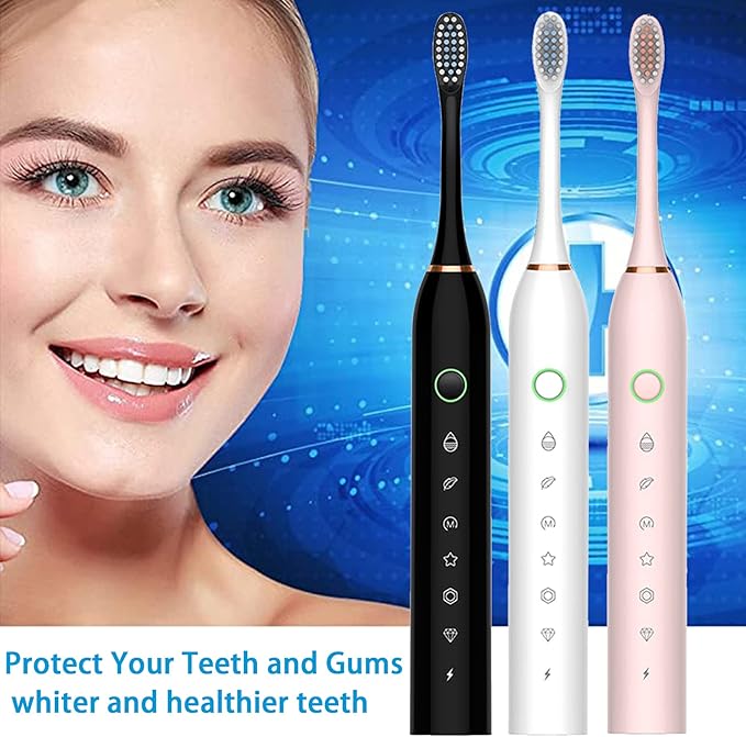 Electric Toothbrush for Adults, Rechargeable Electric Toothbrush with 12 Brush Heads, 42000vpm 6 Modes IPX7 Waterproof, 3 Pack Soft Electric Toothbrush
