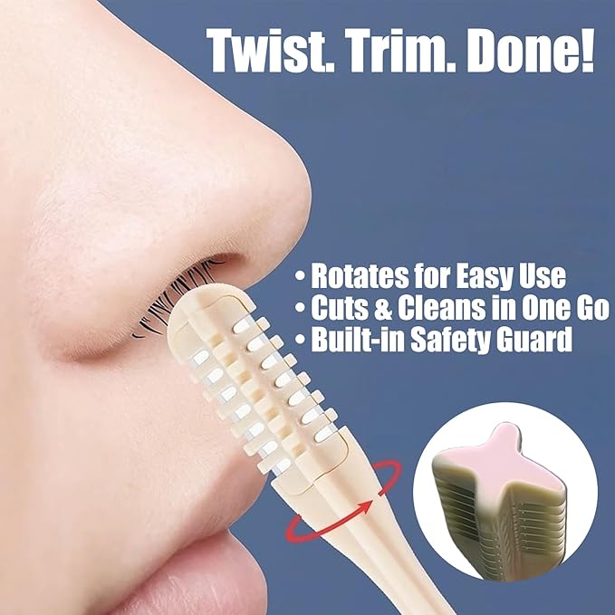 6PCS 2 IN 1 Nose Hair Trimmer Nasal Cutter Remover Removal Women Men Ear Manual Nostril Sightfelt Razor Shaver Double Sided Knife Disposable Rotating Stick 360 Head Trim Razors Blade Stick (Beige,6PC)
