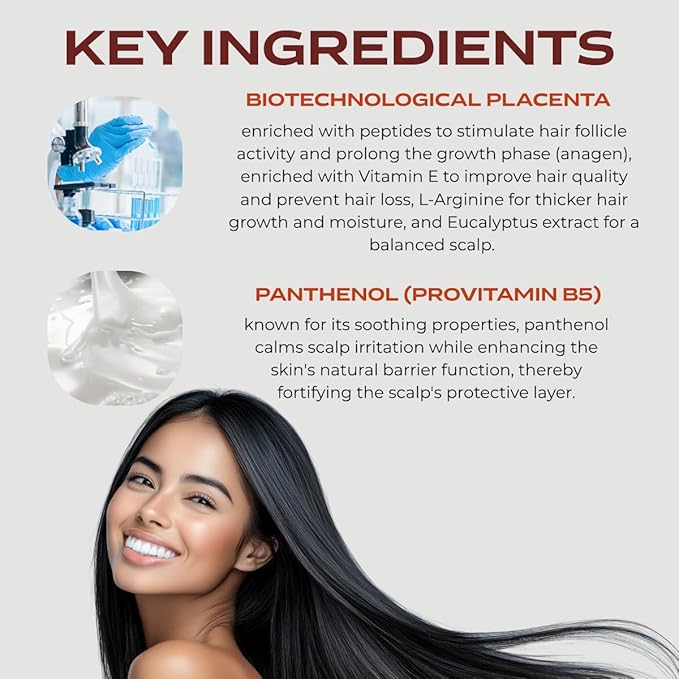 Placenta Hair Loss Shampoo 250ml - Biotech Placenta Hair Growth Shampoo Enriched with Panthenol and Arginine - Advanced Thickening Formula with Proteins and Peptides - Anti Hairloss Treatment