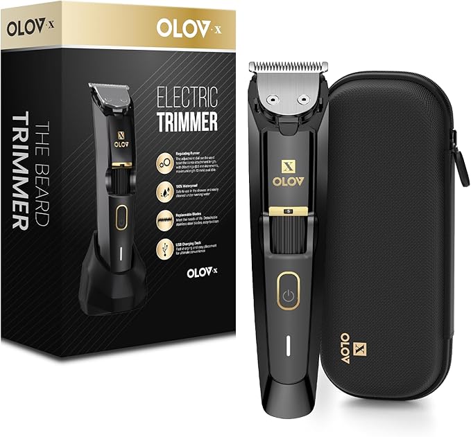 Men's Beard Trimmer - All-in-One Trimmer with Precision Dial - Premium Facial Hair Groomer - Adjustable 20 Length Setting, USB Recharge Dock, Cordless Waterproof Wet/Dry Clipper