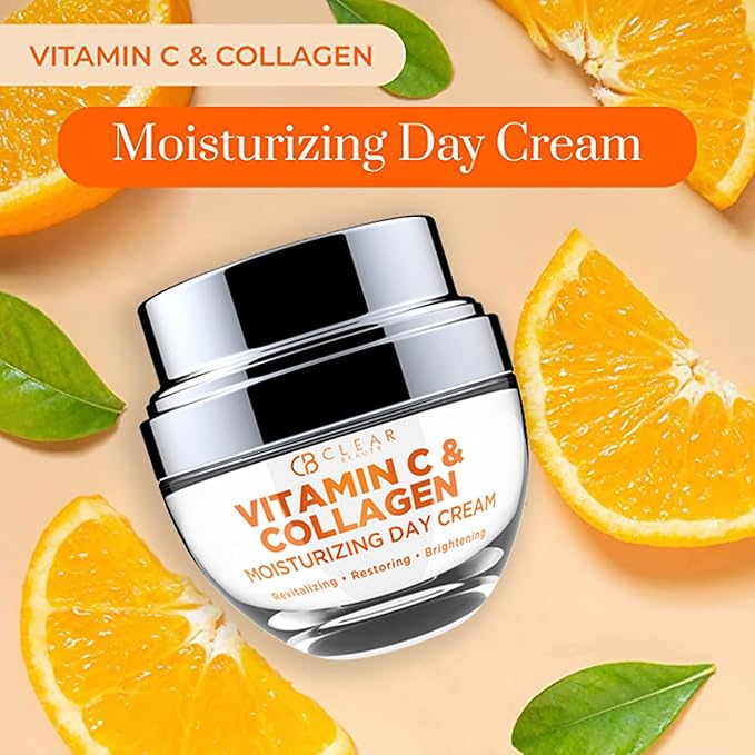 Clear Beauty Vitamin C & Collagen Face Moisturizer - Hydrating Anti Aging Day Cream For Dry Skin & Uneven Tone - Firms & Revitalizes - Dermatologist Tested, Korean Skin Care, Clean Beauty - Duo Pack