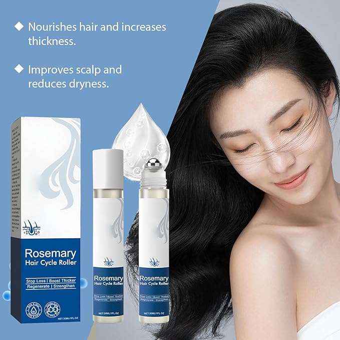 30ml Rosemary Hair Growth Serum Roller - Hair Regrowth Treatment for Thicker & Stronger Hair, Anti-Hair Loss Scalp Care Essence with Ginger & Vitamin E