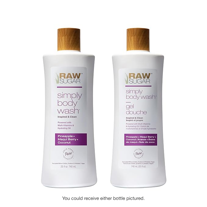 RAW SUGAR Pineapple Maqui Berry Reviver Gentle & Hydrating Body Wash, 20 Fl Oz (Pack of 3), Moisturizing & Smoothing Bath & Shower Gel, Vegan, Formulated without SLS/SLES & Parabens