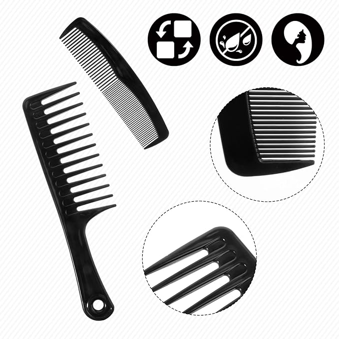 3 PCS Afro Comb, Wide Tooth Comb and Pocket Combs for Men Set, Big Tooth Comb Detangling Carbon Fiber Comb Set, Beard Pick Hair Combs for Men Barber Brush Tool for Beard, Long, Thick, Curly Afro Hair