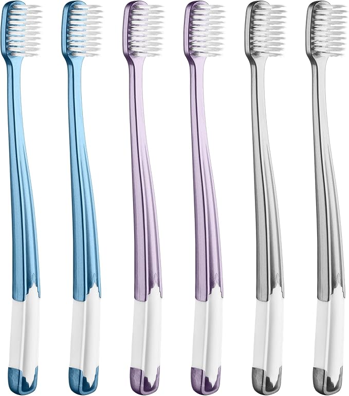 Soft Toothbrushes for Adults, Manual Soft Bristle Flossing Toothbrush with Covers, Periodontist Design Tapered Bristles for Sensitive Teeth and Gums, 6 Count