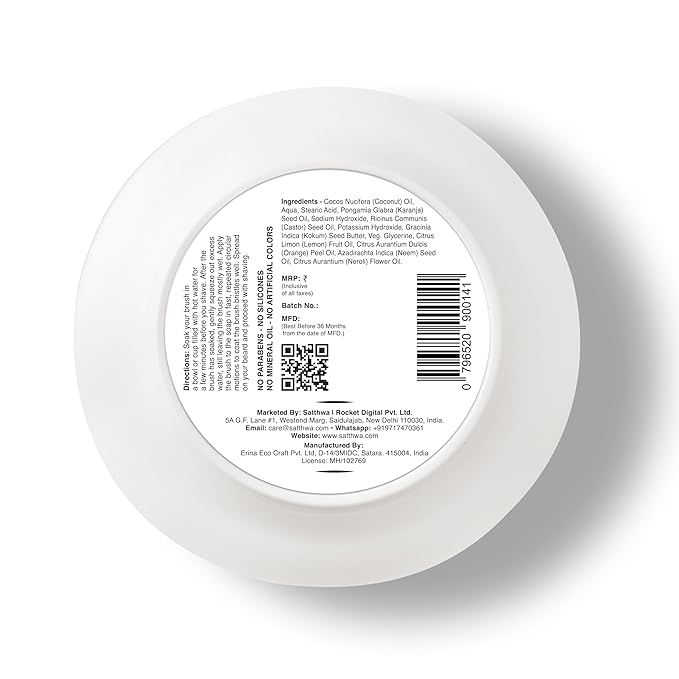 Satthwa Organic Shaving Soap Puck infused with Neroli, Lemon & Orange | Create the Perfect Lather | Excellent for Silky Smooth Shaves | Hydrates and Shields, For Men & Women - 50gx2 (1.7oz x2)
