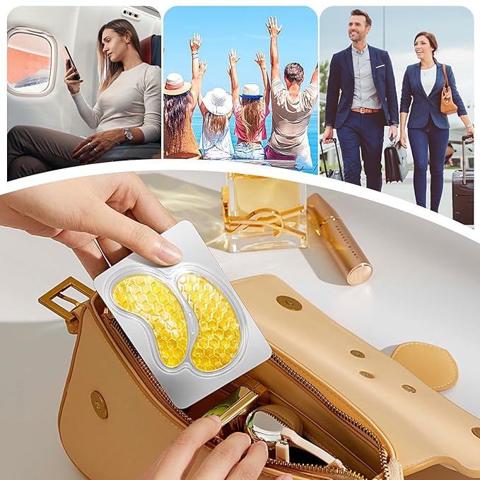 24K Gold Eye Mask 60Pcs, 5 Portable Golden Collagen Under Eye Patches, 30 Pairs Women Men Hydrating Undereye Gel Pads for Dark Circles Puffy Eyes Puffiness Wrinkle Eye Bag Treatment