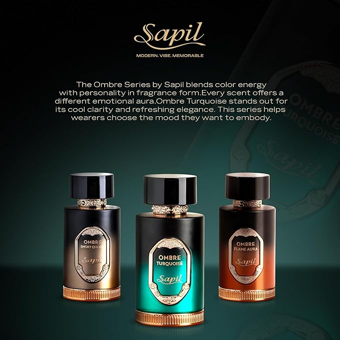 Sapil Ombre Turquoise Eau de Parfum – Long Lasting Unisex Woody Perfume | Cardamom, Leather & Amber Notes | Clean Elegant Signature Fragrance | 3.4 oz / 100ml