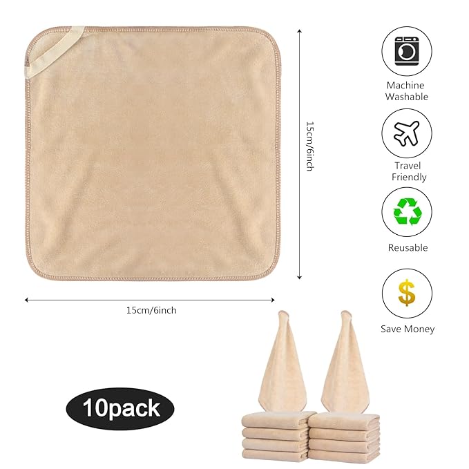 SINLAND Microfiber Facial Cloths Fast Drying Washcloth 12inch x 12inch (10pack, Cream)