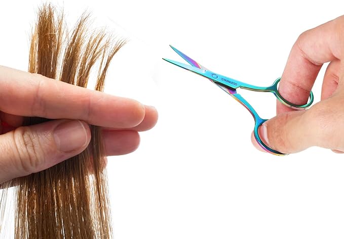 Mudder 3 Pack Small Nose Scissors Facial Hair Trimming Mini Beauty Stainless Steel Grooming Pointed Scissor for Grooming Eyebrows, Nose, Mustache, Beard (Rainbow Color)