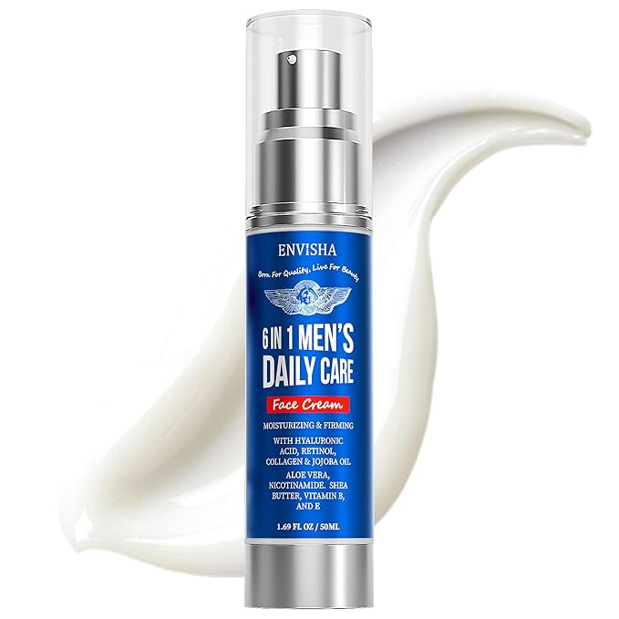 ENVISHA Men's Facial Moisturizer, 6-in-1 Deep Moisturizer with Collagen, Hyaluronic Acid, Vitamin E & B, Men's Facial Moisturizer, Daily Moisturizing Care
