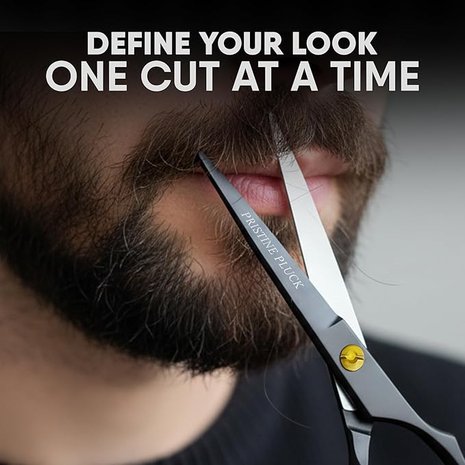 5” Beard & Mustache Scissors for Men – German Stainless Steel Precision Trimming Shears with Tweezers, Mustache Comb, Beard Comb & Travel Pouch for Facial Hair Grooming Kit