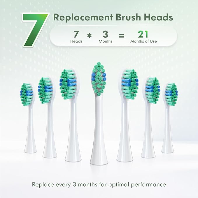 Electric Toothbrush for Adults Kids Electric Toothbrush Rechargeable Sonic Toothbrush Ultrasonic Toothbrush with Travel Case, Holder & 7 Brush Heads, 6 Modes & 3 Intensities, 2-Minute Timer (Green)