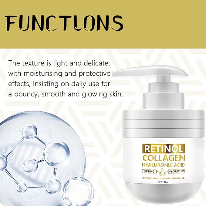Retinol Cream for Face, Facial Moisturizer with Collagen and Hyaluronic Acid, Anti-Aging & Firming Face Cream Day & Night Face Cream for Wrinkles Fine Lines and Dryness All Skin Types 3.5 Fl Oz