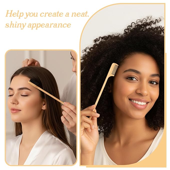 3 Pieces 2-in-1 Moustache Beard Edge Brush, Bamboo Wood Comb, Eyebrow Hair Tool, Gentle Control, Double Sided Design