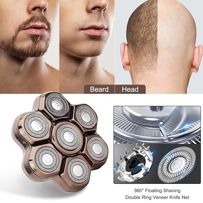 7 Blades Shaver Head - Men's Electric 7D Shaver Replacement Heads Universal Magnetic Replacement Blade Head Electric Razor for men,2 Pack