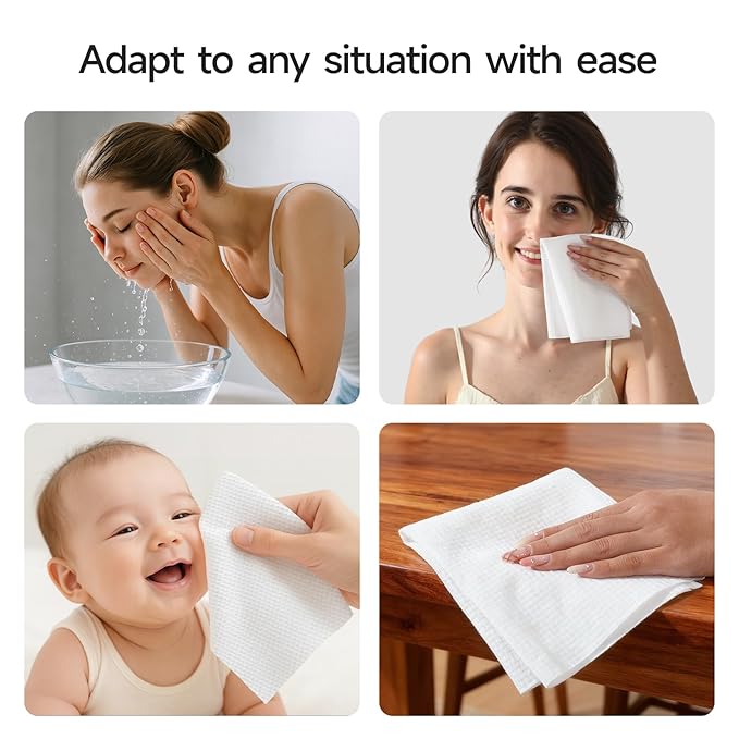 ECOLOOK Disposable Face Towel XL-10"x12" Upgraded Thick Facial Towels, Ultra Soft Clean Face Towels Disposable, 60 Count & 90 GSM, Ideal for Sensitive Skin-3 PACK