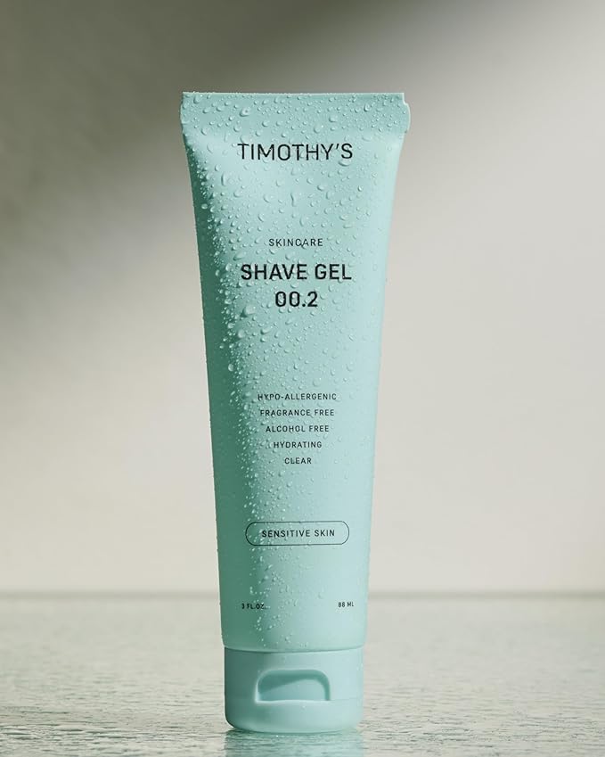 Timothy's Unscented Shave Gel 3 oz. travel size, Alcohol Free, Paraben Free, Fragrance Free, Clear and transparent visability, SLS Free, Sensitive Skin, Dermatology tested