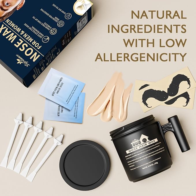 Lifestance Nose Wax Kit Men | 150g | Large Capacity Nose Hair Wax Kit with 40 Applicators, 25-30 Uses | Nose Wax Kit for Women | Nose Hair Waxing Kit for Men with Balm Wipes and Mustache Guards