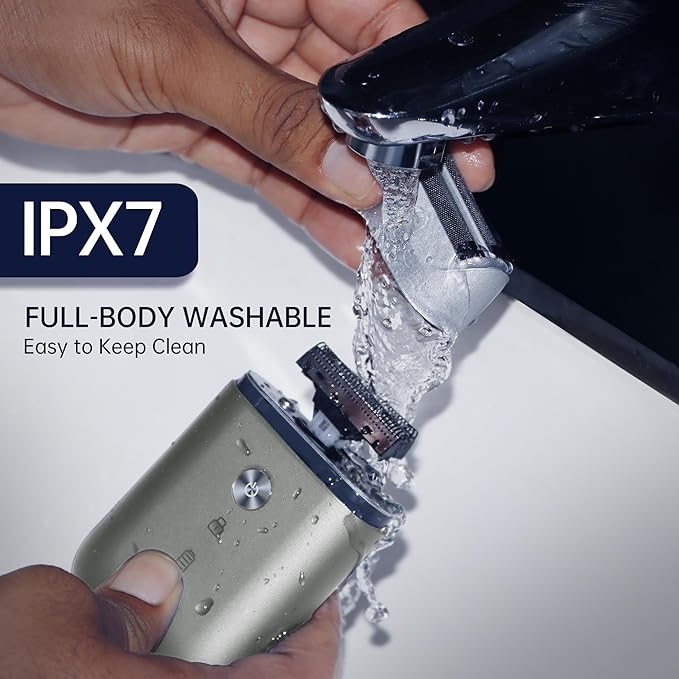 Portable Electric Razor for Men with 8,000 RPM Dual Floating Blade, 1H Charge for 60 Days, Type-C, IPX7 & Anti Pinch, Design for Daily/Travel Use, Electric Foil Shavers for Face, Gray