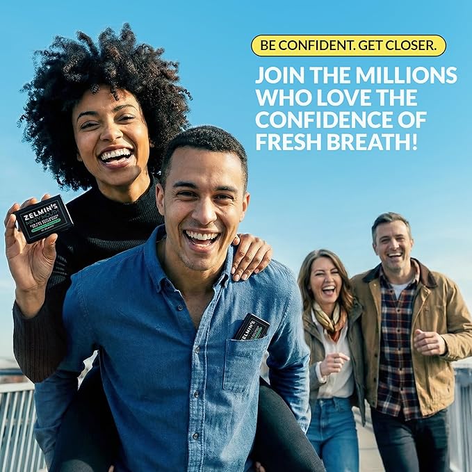 Zelmin's Minty Mouth Breath Freshener - (3 Pack) Long Lasting Bad Breath Treatment for Adults, Instant Freshness Helps with Dry Mouth, Natural Breath Mints for Travel, Alcohol-Free, Keto, Gluten-Free