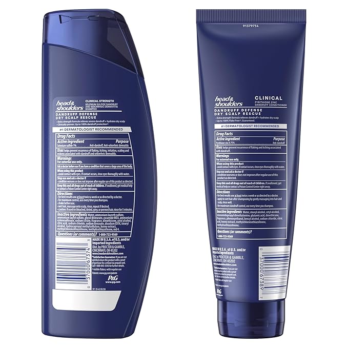 Head & Shoulders Anti-Dandruff Shampoo,Clinical Strength Dry Scalp Rescue,1% Selenium Sulfide,Seborrheic Dermatitis Relief,Dry Scalp,13.5 fl oz + Conditioner,9.1oz,(Pack of 4)
