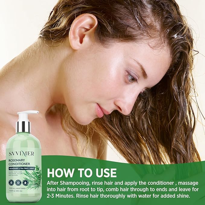 Svvimer Rosemary Hair Thickening Conditioner: Thickening Moisturizing Product with Biotin for Women Men - for Damaged Dry Thinning Hair 11.8 fl.oz