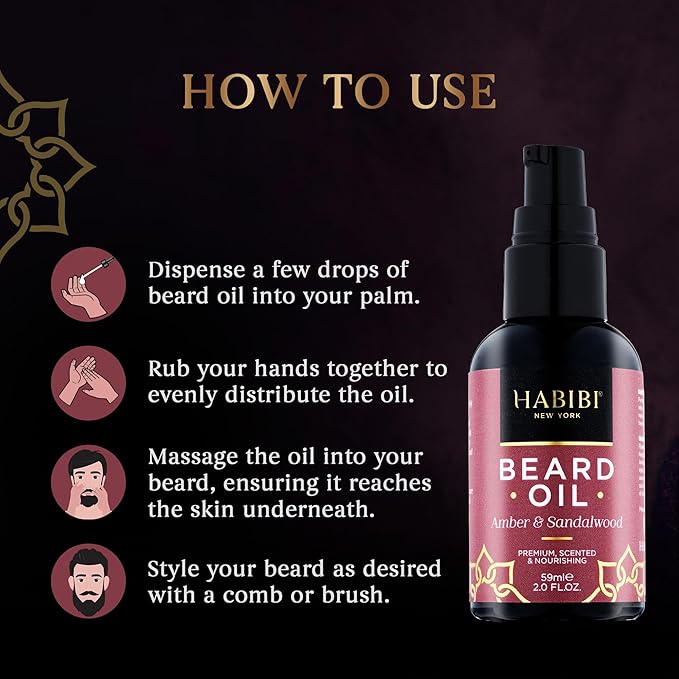 H HABIBI Amber & Sandalwood Beard Oil – 2.0 Fl. Oz Naturally Derived Beard Growth Oil for Men, Beard Care Essential – Hydrates, Nourishes & Promotes Healthy Growth, Made in USA