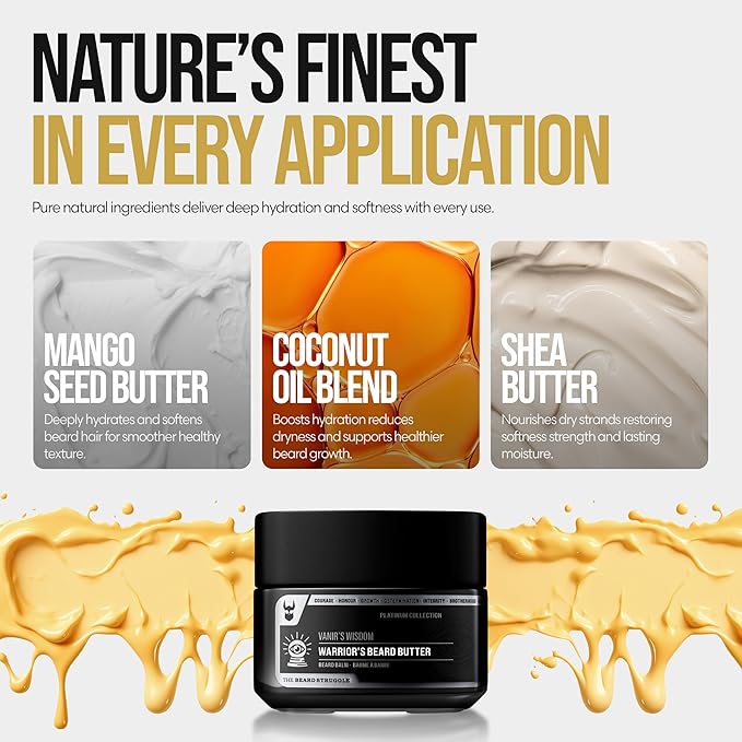 The Beard Struggle Warrior’s Beard Butter Vanir's Wisdom - Platinum Collection - Non-Greasy Low-Hold Formula, Luxurious Cologne-Grade Fragrances 100% Natural - 50g / 1.76 US. oz. Warrior-Glass Jar
