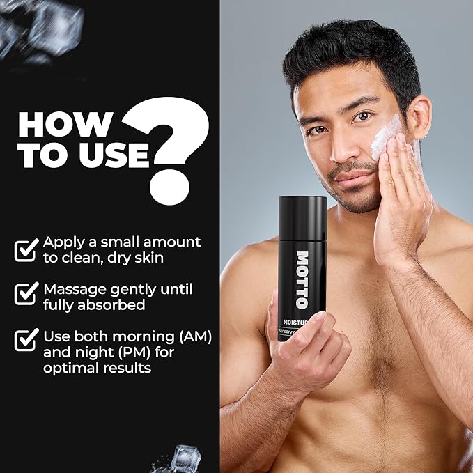 MOTTO Men's Face Moisturizer: "A Cold Plunge For Your Face". ICE COLD Hydrating Cream, Lightweight & Non-Greasy for Daily Use. Soothes & Cools Instantly.