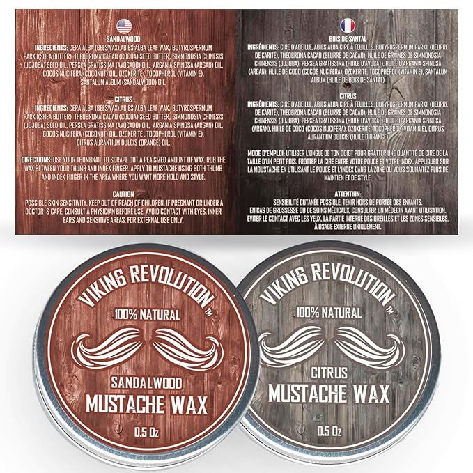 Viking Revolution Mustache Wax 2 Pack - Beard & Moustache Wax for Men - Strong Hold Helps Train Tame & Style (Citrus & Sandalwood, 2 pack)