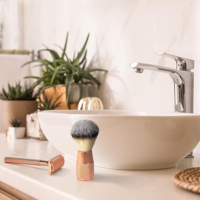 Bambaw - Synthetic Shaving Brush Rose Gold | Vegan Shaving Brush | Razor Bumps Treatment for Women | Shaving Brush in Metal for Ingrown Hair and Razor Burn Treatment| Pre Shave Exfoliator for Women
