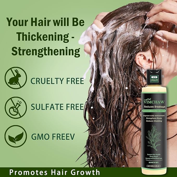 Organic Rosemary Hair Growth Shampoo,Strengthening Shampoo with Hydrolyzed Keratin and natural extract of rosemary for Thinning Hair & Hair Loss (1 bottle)