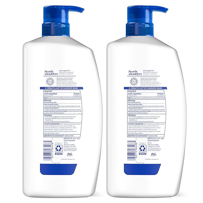 Head & Shoulders Anti-Dandruff Shampoo and Conditioner, Green Apple 2-in-1 Twin Pack, 1% Pyrithione Zinc, Flake Control, Green Apple Scent, Clean Scalp, 32.1 fl oz Each