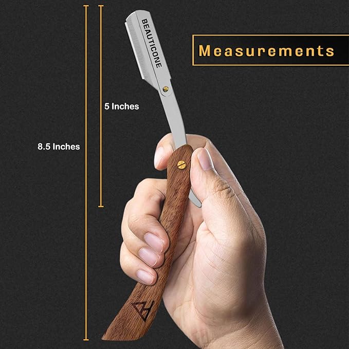 BEAUTICONE Straight Razors for Men, Straight Edge Razor, Stainless Steel, Barber Razor for Men's Shaving, Barber Shaving Knife, Rose Wooden Swinglock