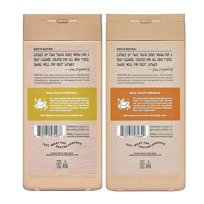 Dr. Squatch Natural Men's Body Wash Shower Gel - Cleansing, Nourishing, Long Lasting Scent, Moisturizing Body Wash for Men - Mountain Meadow + Lumberjack Lodge (14 oz, 2-Pack)