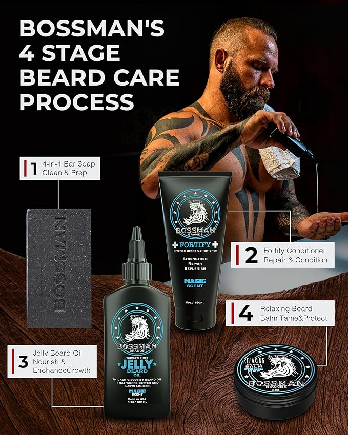 Bossman Jelly Beard Oil for Men - 3 Pack (12 oz in Total, Magic Scent) – Softens, Moisturizes & Conditions with Natural Ingredients