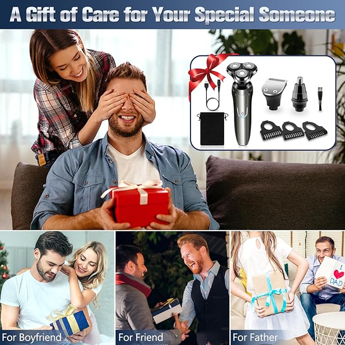 Electric Razor for Men, Men's Rotary Shavers, Waterproof,Wet and Dry Rechargeable Electric Shaver for Men's Faces with a Cordless and Floating Head, Portable Travel Razor,an Ideal Gift for Men