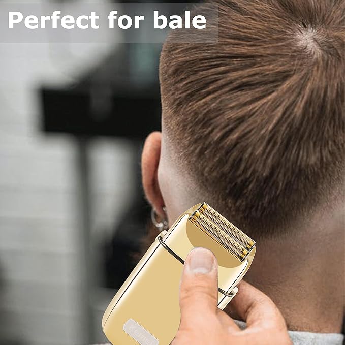 Kemei Cordless Metal Double Electric Shaver Razor for Men Close Electric Shavers, Type-C Rechargeable for Wet/Dry Shaving, KM-TX1 Gold