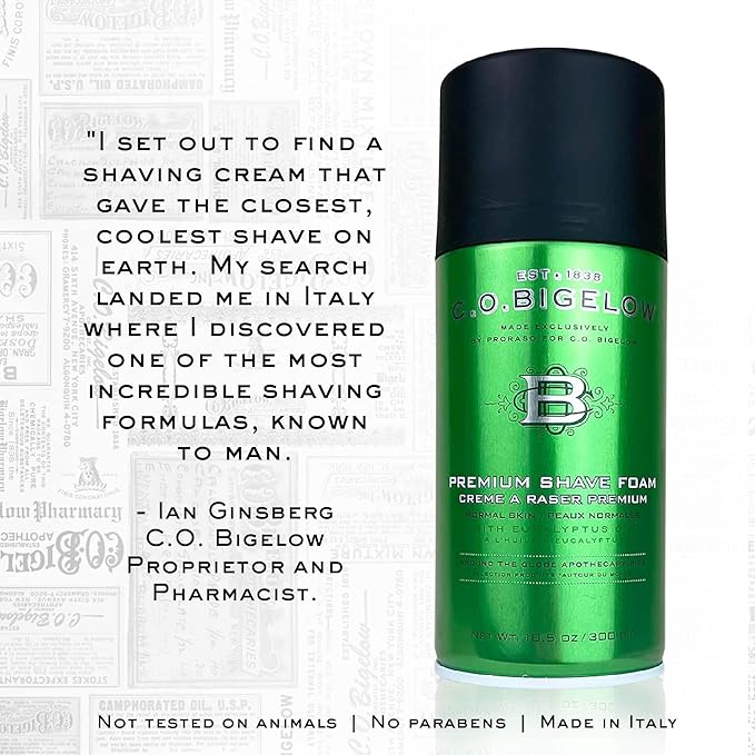 C.O. Bigelow Shaving Foam, 5.2 oz Mens Shaving Cream, Shave Foam for Men with Eucalyptus Oil for All Skin Types