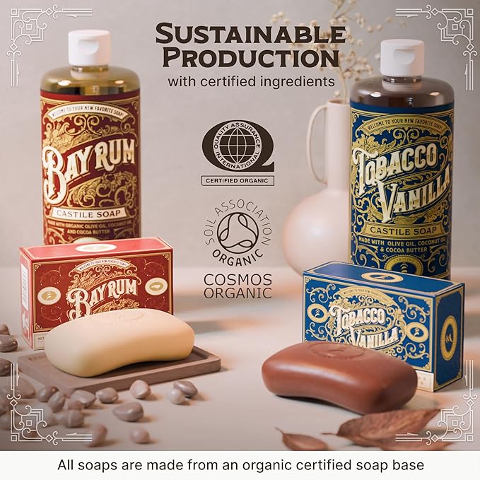Body Wash Castile Soap Bar for Sensitive Skin – Long Lasting Natural Bar Soap for Men and Women with Olive Oil and Cocoa Butter - Vegan Bay Rum Scented by Carolina Castile, 5 oz Each