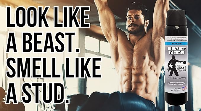 Beast Mode - Men’s Post Workout Body Spray - Breaks Down Most Foul Odors at The Molecular Level on Skin, Hair and clothing - 3.5 oz Spray (Shredded, 1 Pack)