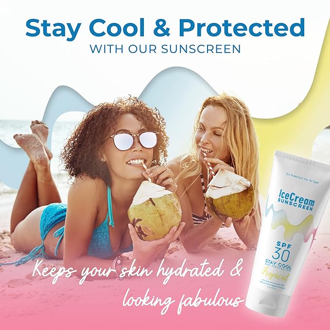 IceCream Sunscreen Tropical 6oz Pack of 1 - SPF 30 Face & Body Lotion Sunblock Moisturizer Water & Sweat-Resistant, Reef-Friendly & Cruelty-Free